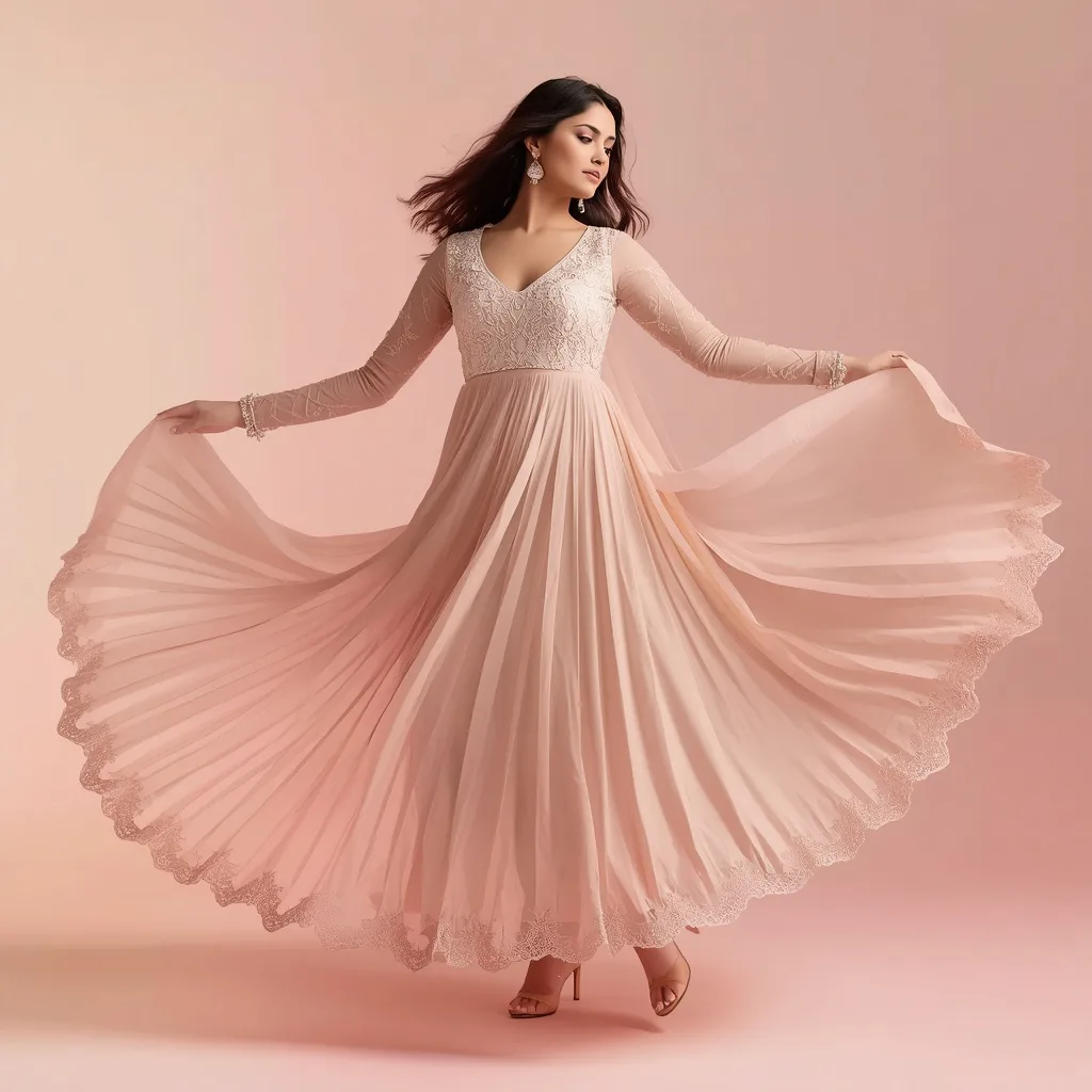 Anarkali Elegance: A Flowing Pastel Spin of Grace – sci-fi fantasy ai prompts – AI generated example