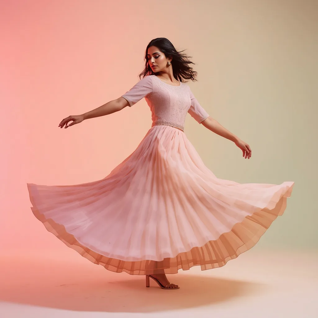 Anarkali Elegance: A Flowing Pastel Spin of Poised Movement – sci-fi fantasy ai prompts – AI generated example
