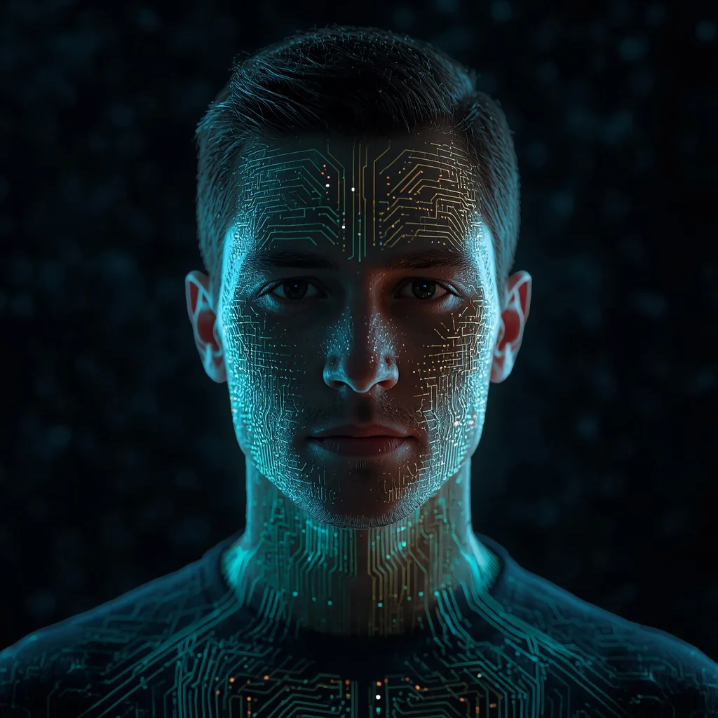 Cybernetic Identity: A Portrait Forged from Circuits – aesthetic geometric ai prompts – AI generated example