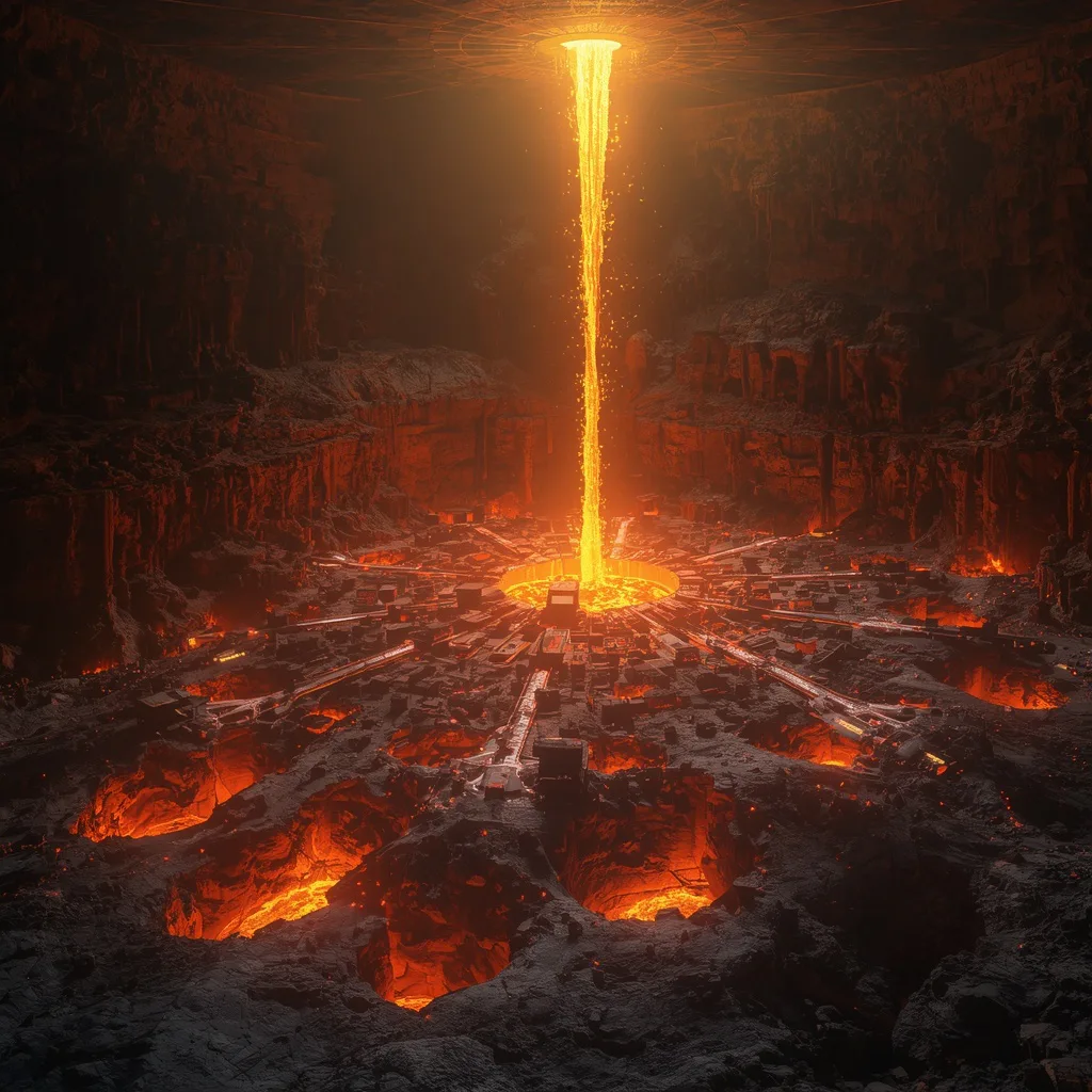 Deep Earth Magma Energy Civilization With Controlled Thermal Core Extraction System – neon-lit rainy ai prompts – AI generated example