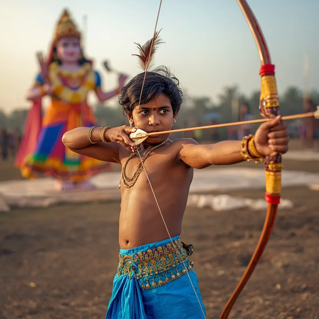 Dussehra Archery: Young Boy's Mythological Valor – cool boy's ai prompts – AI generated example