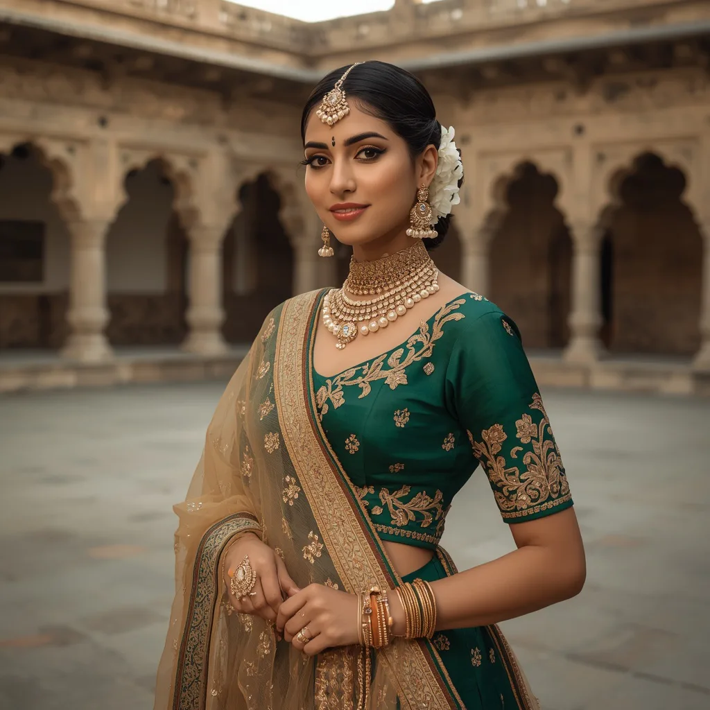 Emerald Elegance in a Historic Indian Courtyard – aesthetic geometric ai prompts – AI generated example