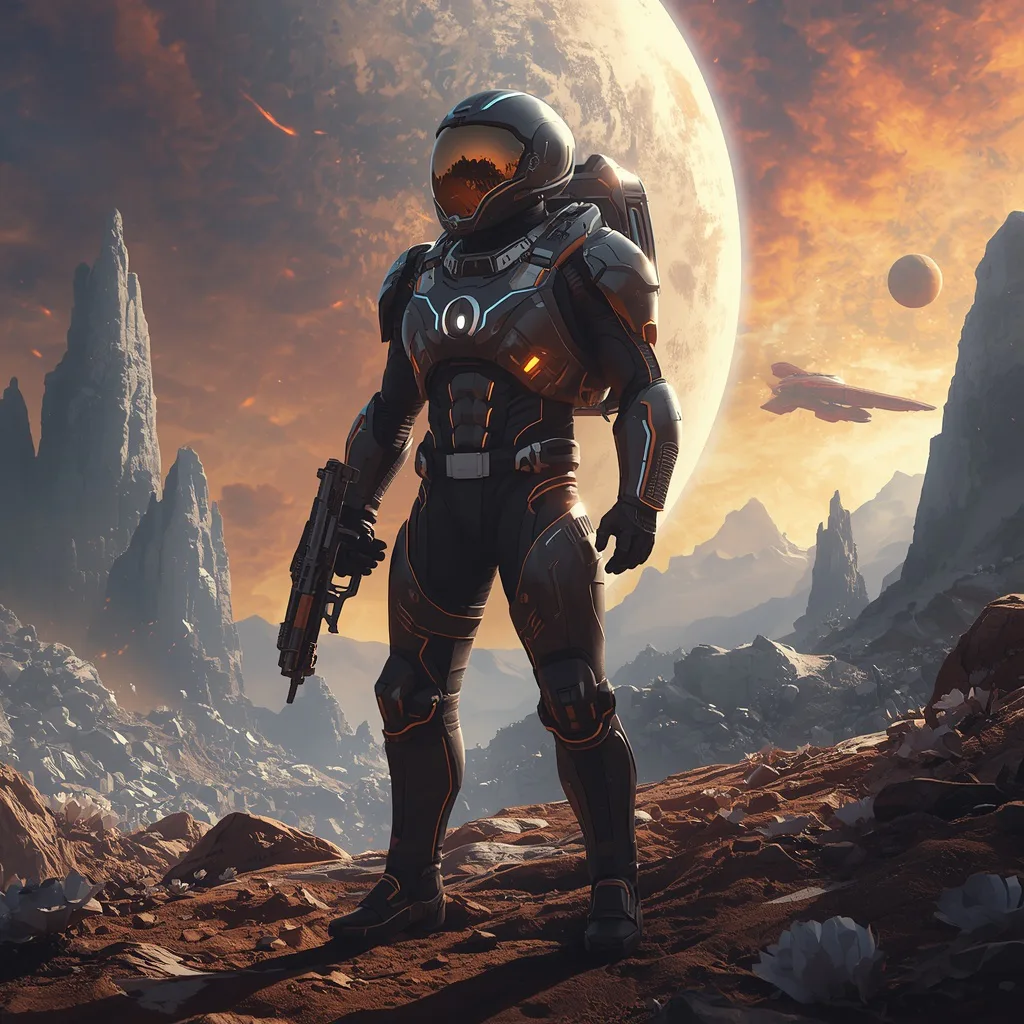Galactic Space Explorer Standing on an Alien Planet's Surface – neon-lit rainy ai prompts – AI generated example
