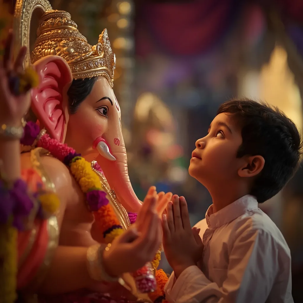 Ganesh Chaturthi Idol: Boy's Awe-Inspired Devotion – cool boy's ai prompts – AI generated example