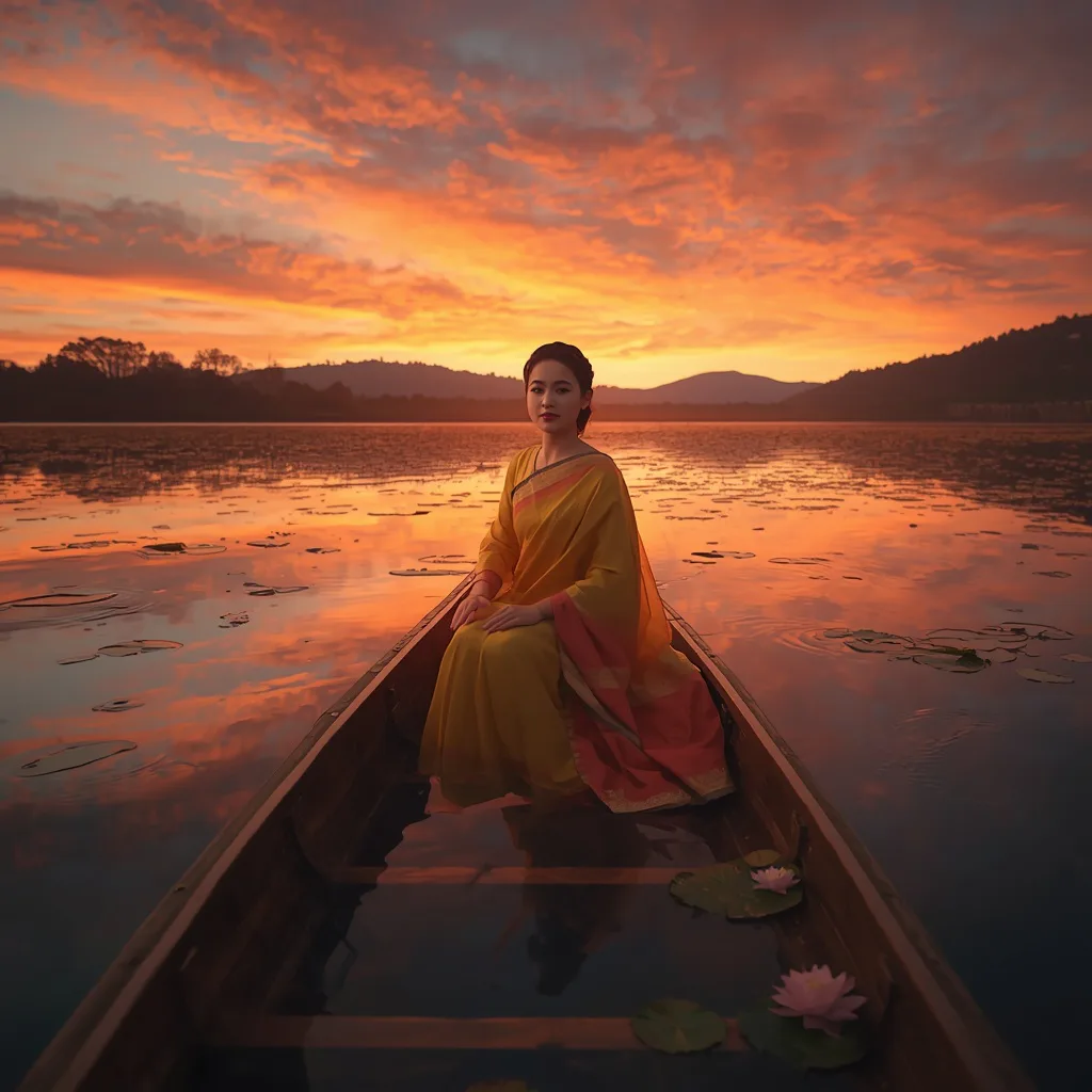Golden Hour Reverie: Serenity on a Sunset Lake – aesthetic geometric ai prompts – AI generated example