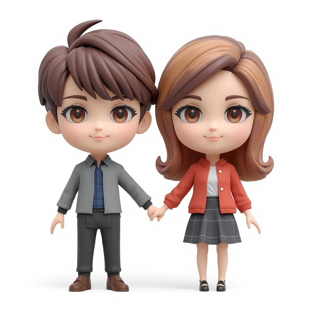 Hyper-Stylized 3D Render of a Chibi Couple Holding Hands with Exaggerated Cuteness – playful couple ai prompts – AI generated example