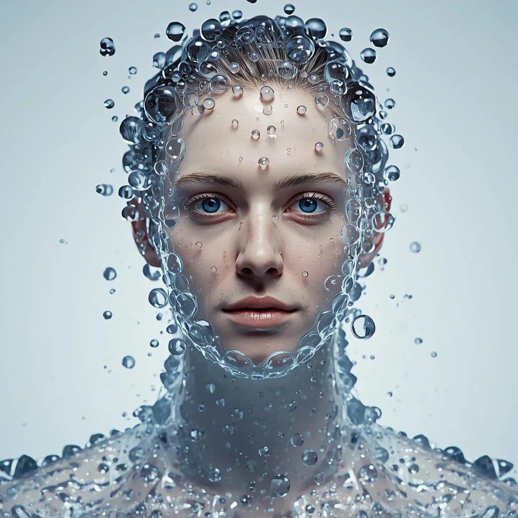 Liquid Identity: A Portrait Formed by Water Droplets – aesthetic geometric ai prompts – AI generated example