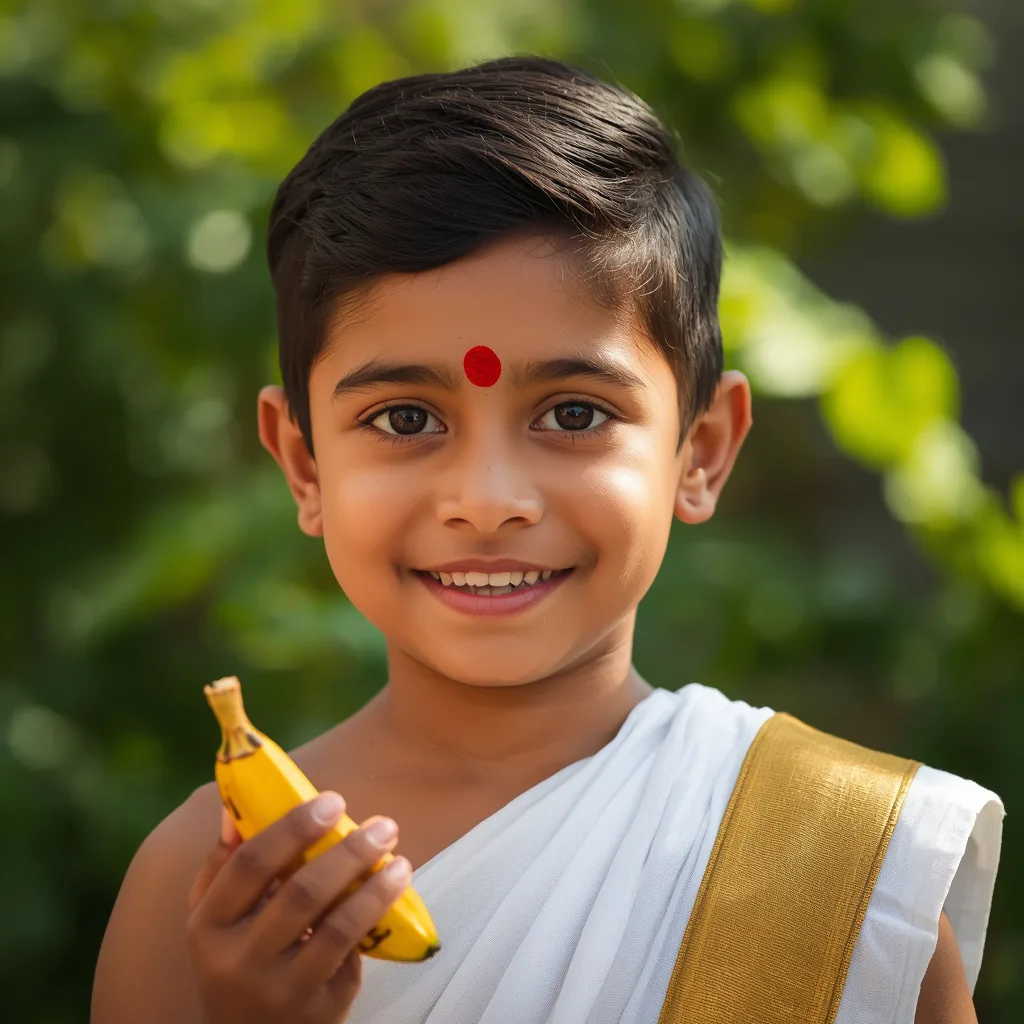 Onam's Traditional Attire: A Boy in Mundu and Traditional Hairdo – cool boy's ai prompts – AI generated example