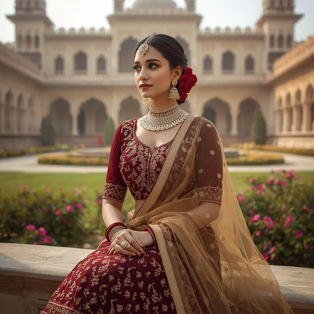 Royal Rajputana Grace: Elegance in a Palace Garden – aesthetic geometric ai prompts – AI generated example