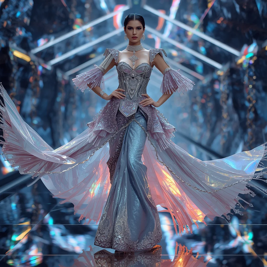 Aurora Thunder Crystal Saree with Floating Digital Reflection Corridor | trending purple saree prompt instagram — AI image prompt