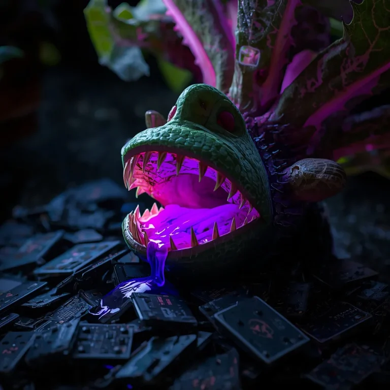 Botanical Horror: A Plant with Teeth and Glowing Neon-Sap Veins | pose ai prompt — AI image prompt