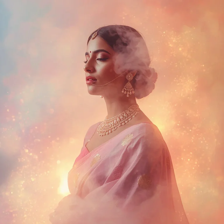 Festive Pastel Saree Dream Aura Reflection Mist Collage Cinematic | gemini traditional saree prompt pdf — AI image prompt