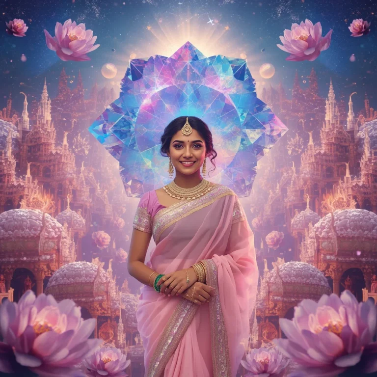 Festive Pastel Saree Eternal Diamond Bloom Universe Collage Ultra Luxury | cute prompt for girls in saree — AI image prompt