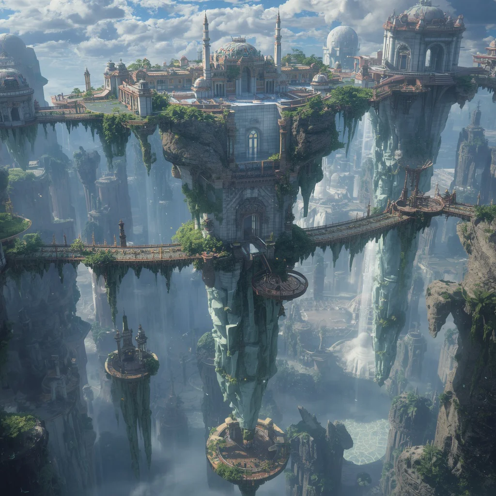 Floating Luxury Civilization Built Across Crystal Waterfalls Hanging Upside Down Above Reality | prompt for ChatGPT — AI image prompt