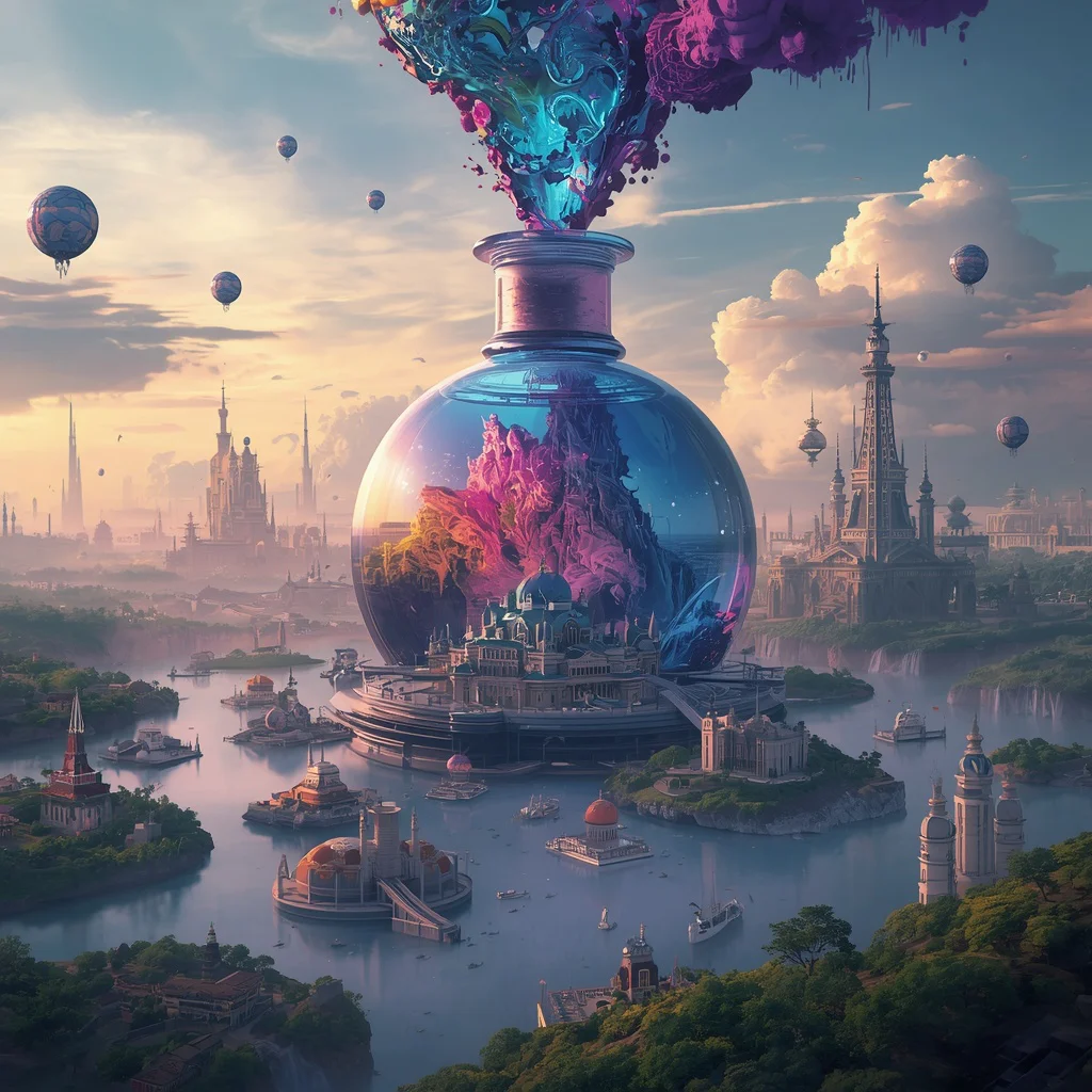 Giant Luxury Ink Bottle Creating Dream Worlds | Gemini traditional Prompt — AI image prompt