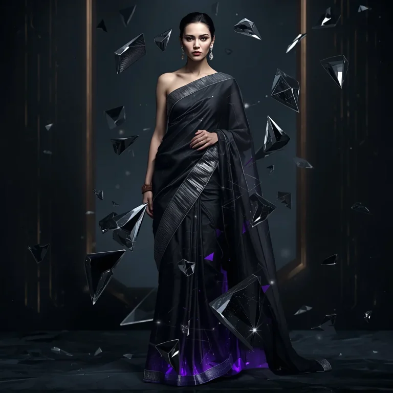 Void Crystal Fracture Saree With Dimensional Shard Geometry And Dark Luxury Fashion Studio Concept | chatgpt photo editing prompts for girl — AI image prompt