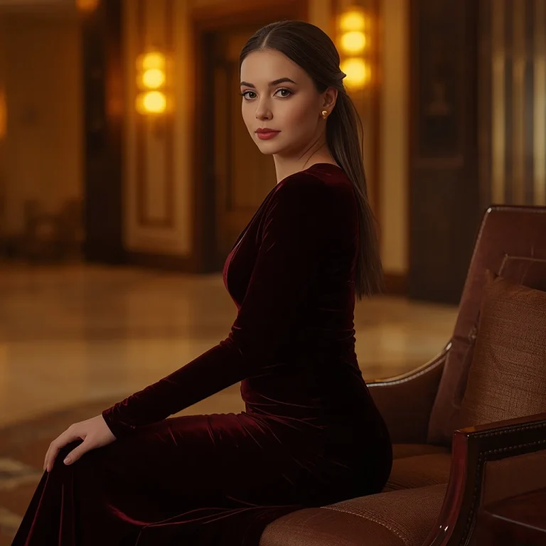 A Beautiful Girl in a Dark Velvet Gown | Girl Photo Prompt — AI image prompt