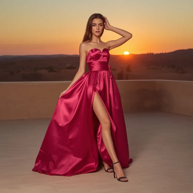 A Stunning Fuchsia Pink Satin Gown in a Studio | Editing AI Prompt — AI image prompt