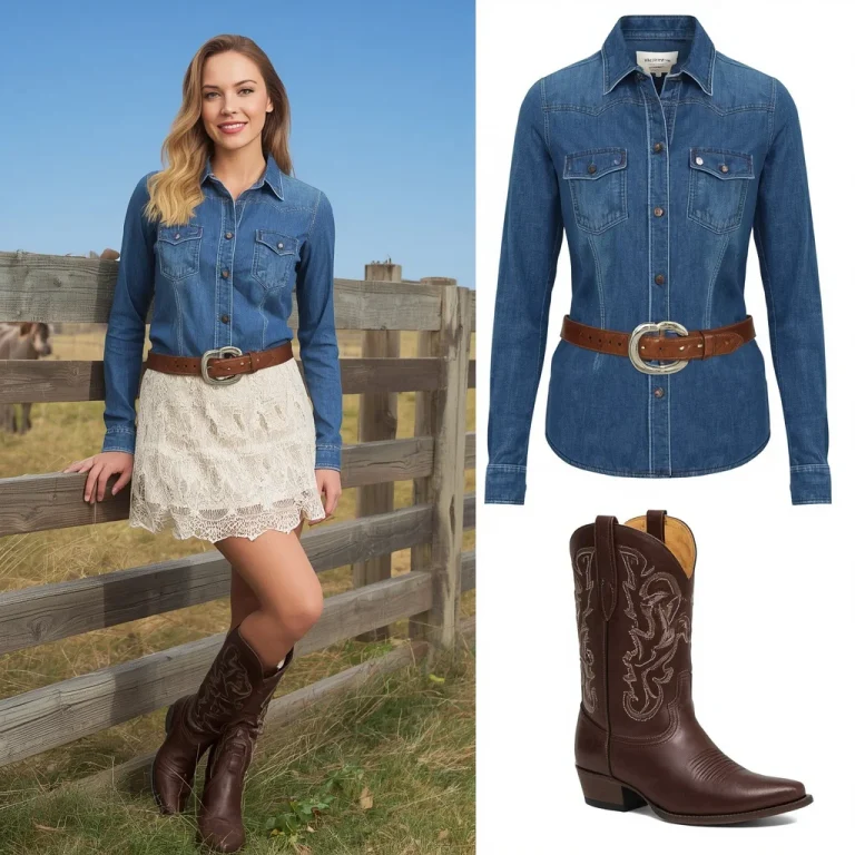 Western Theme Outfit Female Featuring Denim And Boots | Kurti Prompt — AI image prompt