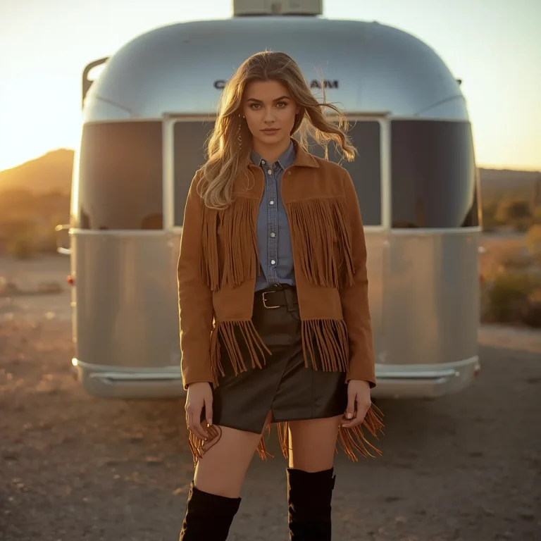 Western Theme Outfit Female Featuring Fringe Jacket — AI image prompt