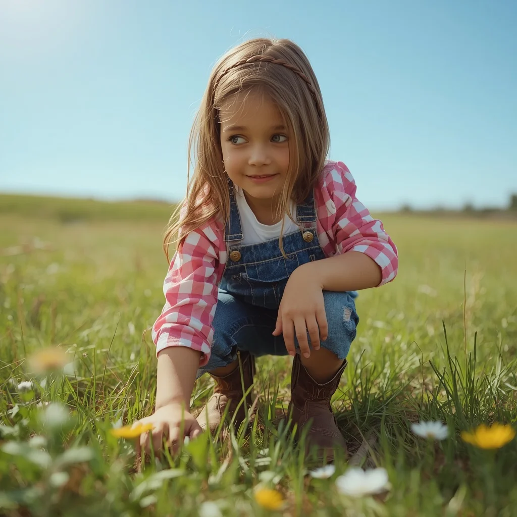 A Young Explorer Discovering Nature in Playful Western Gear — AI image prompt