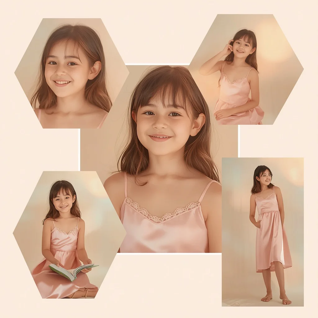 Cute Girl in Rose Satin Slip Dress Prism Lights — AI image prompt
