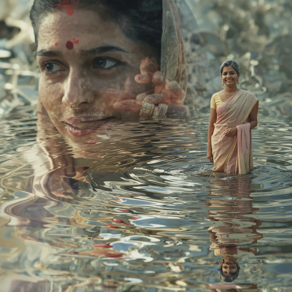 Mirage of Memories: An Indian Woman in Rippling Time — AI image prompt