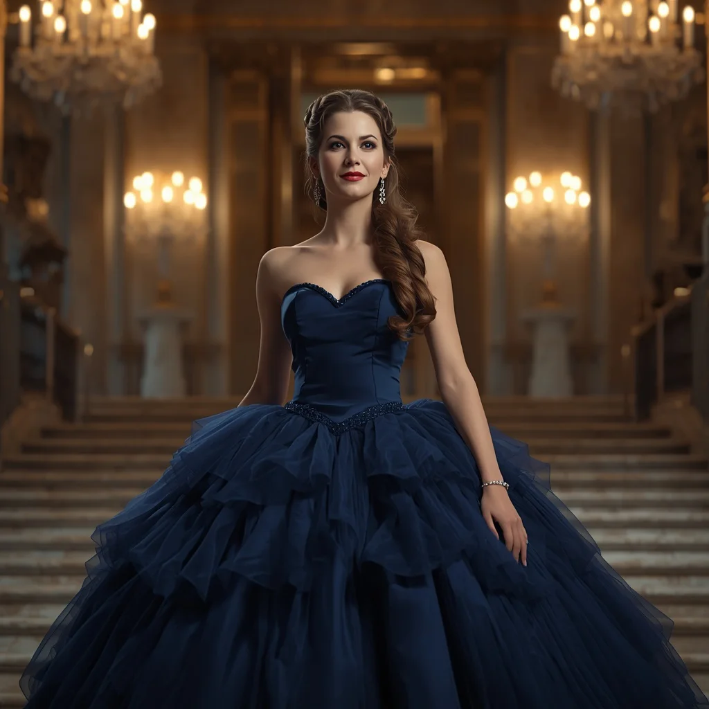 Timeless Elegance in a Classic Navy Blue Ball Gown — AI image prompt