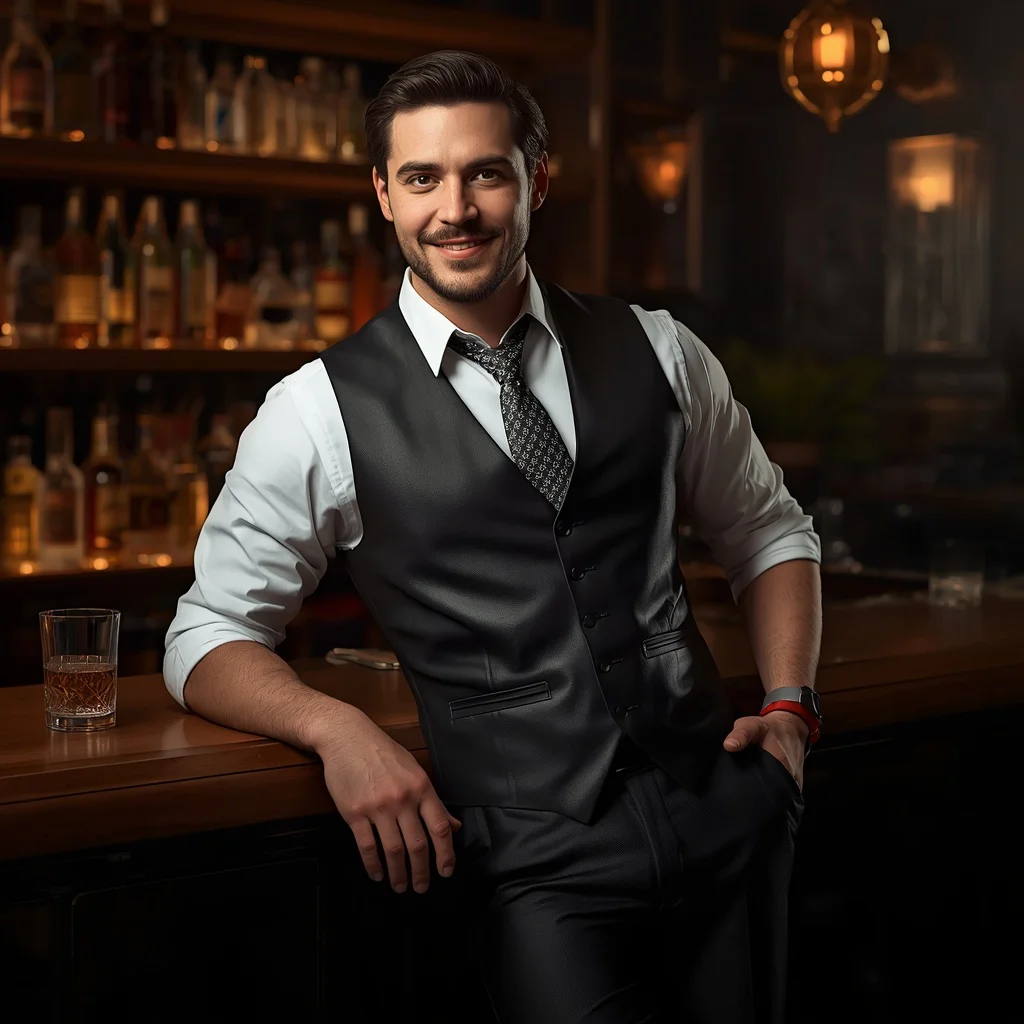 Western Theme Outfit Male: Charismatic Bartender in a Speakeasy — AI image prompt